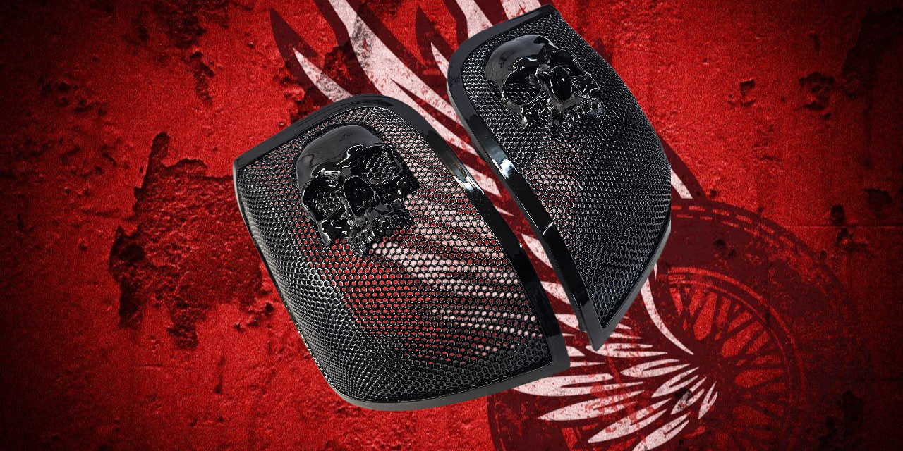 14-24 Harley Davidson bag lid Speaker Grill Cover Ancient Skull