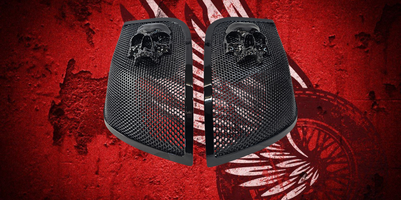 14-24 Harley Davidson bag lid Speaker Grill Cover Ancient Skull