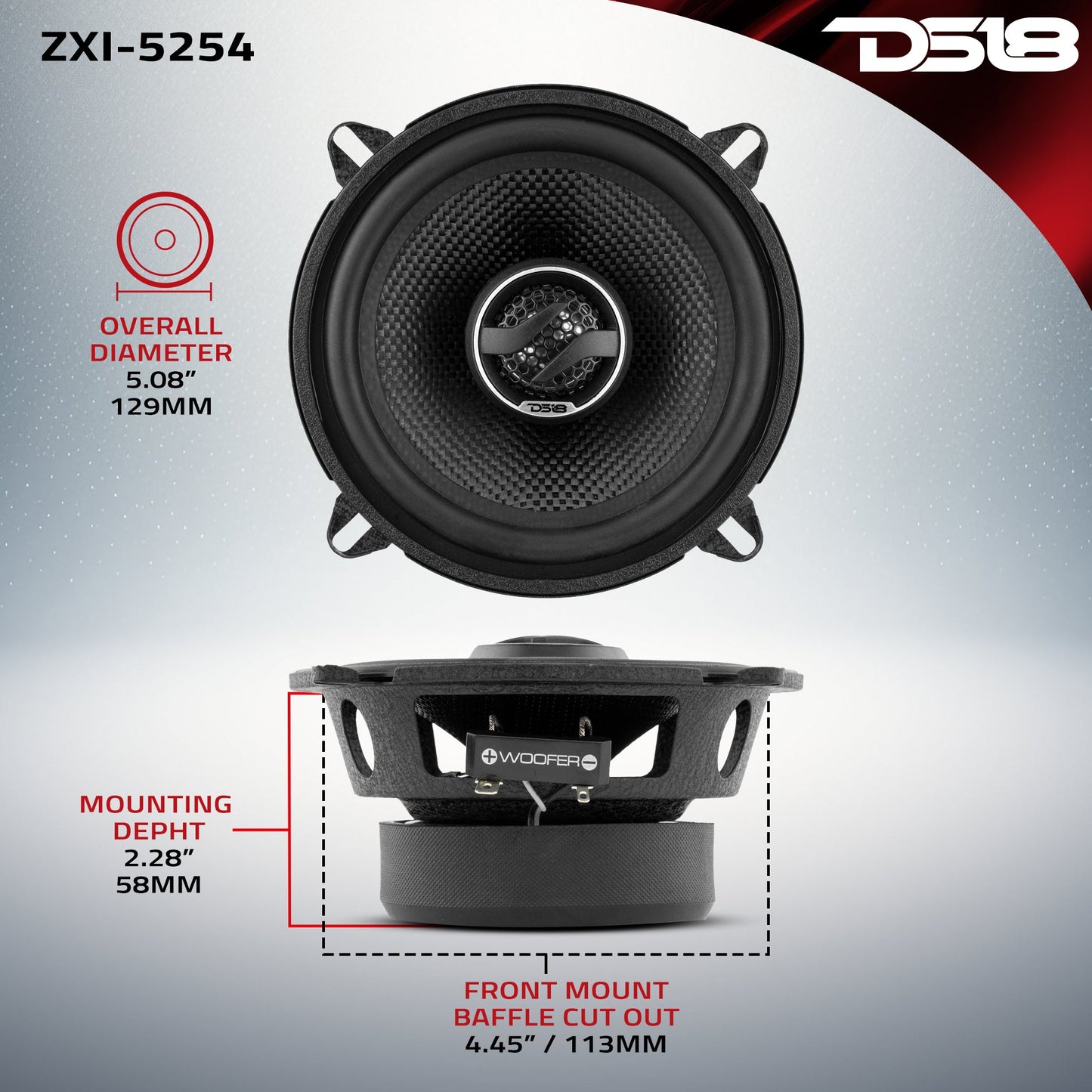 ZXI 5.25" 2-Way Coaxial Speakers with Kevlar Cone 60 Watts Rms 4-Ohm