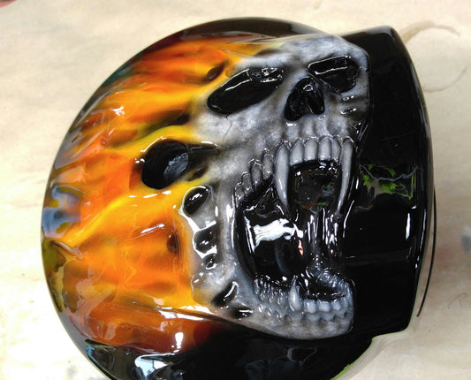 3D skull with realistic flames Harley airl cleaner