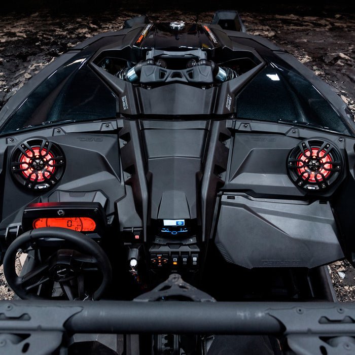 Can-Am Maverick X3 Stage 3 Dash Panel Speaker Enclosures and Driver and Passenger Side Under Seat Subwoofer Enclosure - 3800W MAX