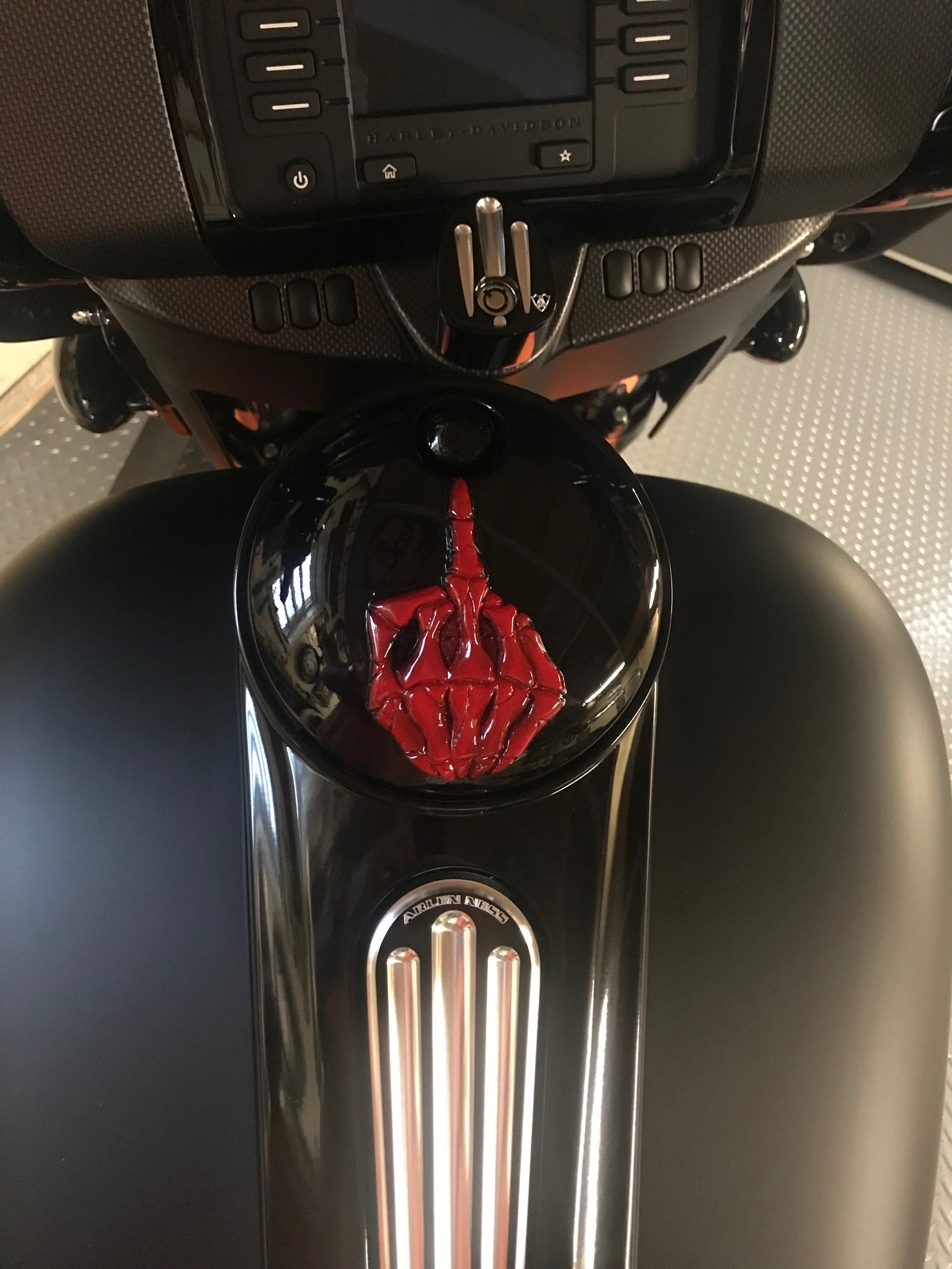 3D middle finger Harley touring fuel door