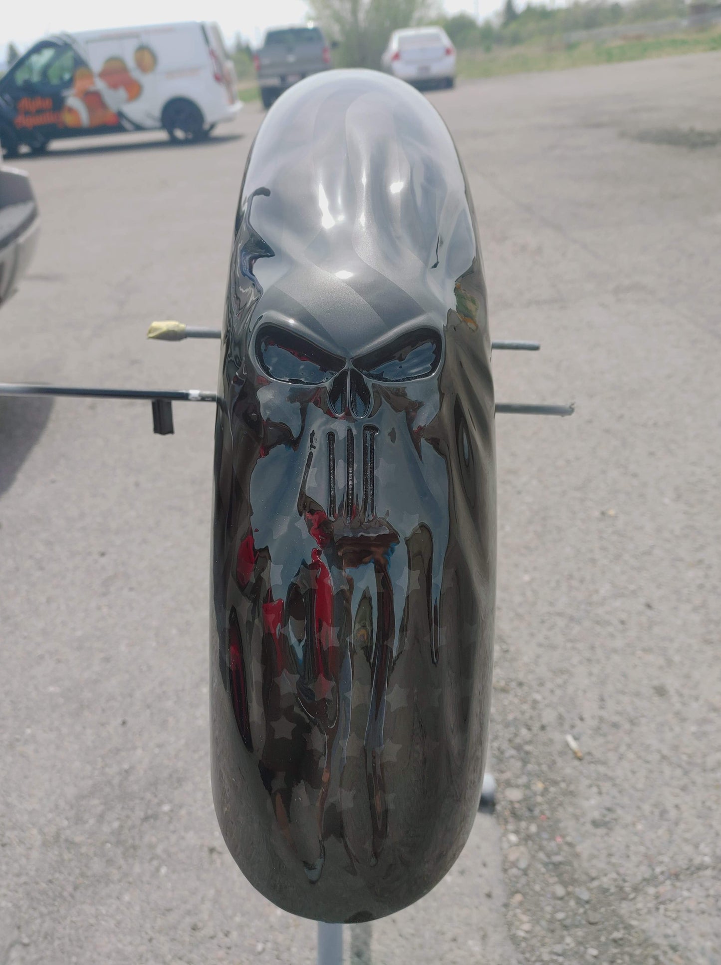 Ghosted American flag with punisher stretching through