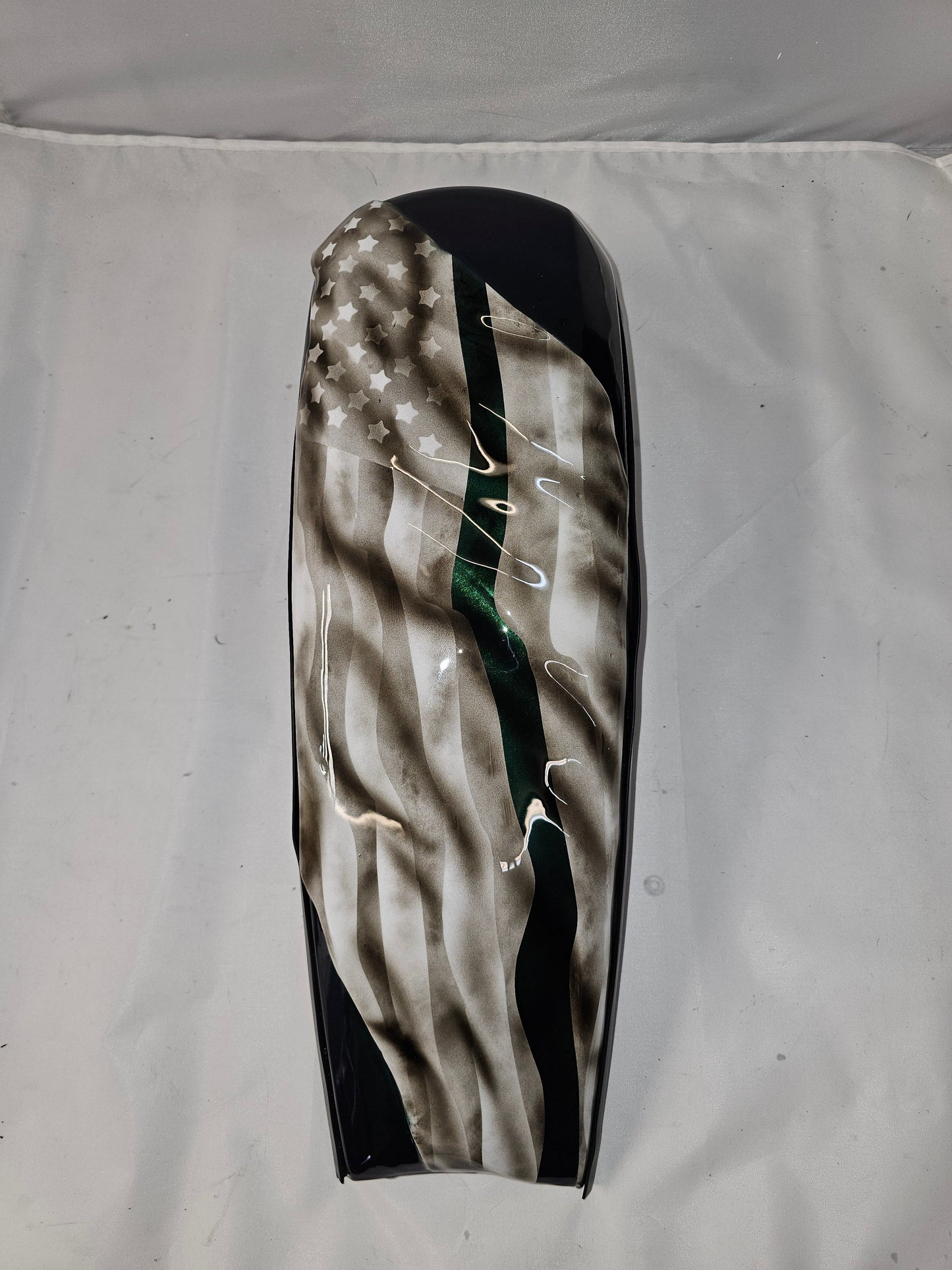 Tattered and worn full color flag Harley console