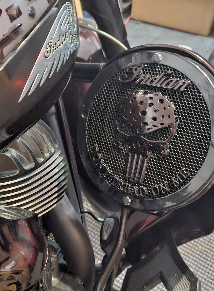 A set of Indian Punisher Dont Tread on me theme speakers grill covers