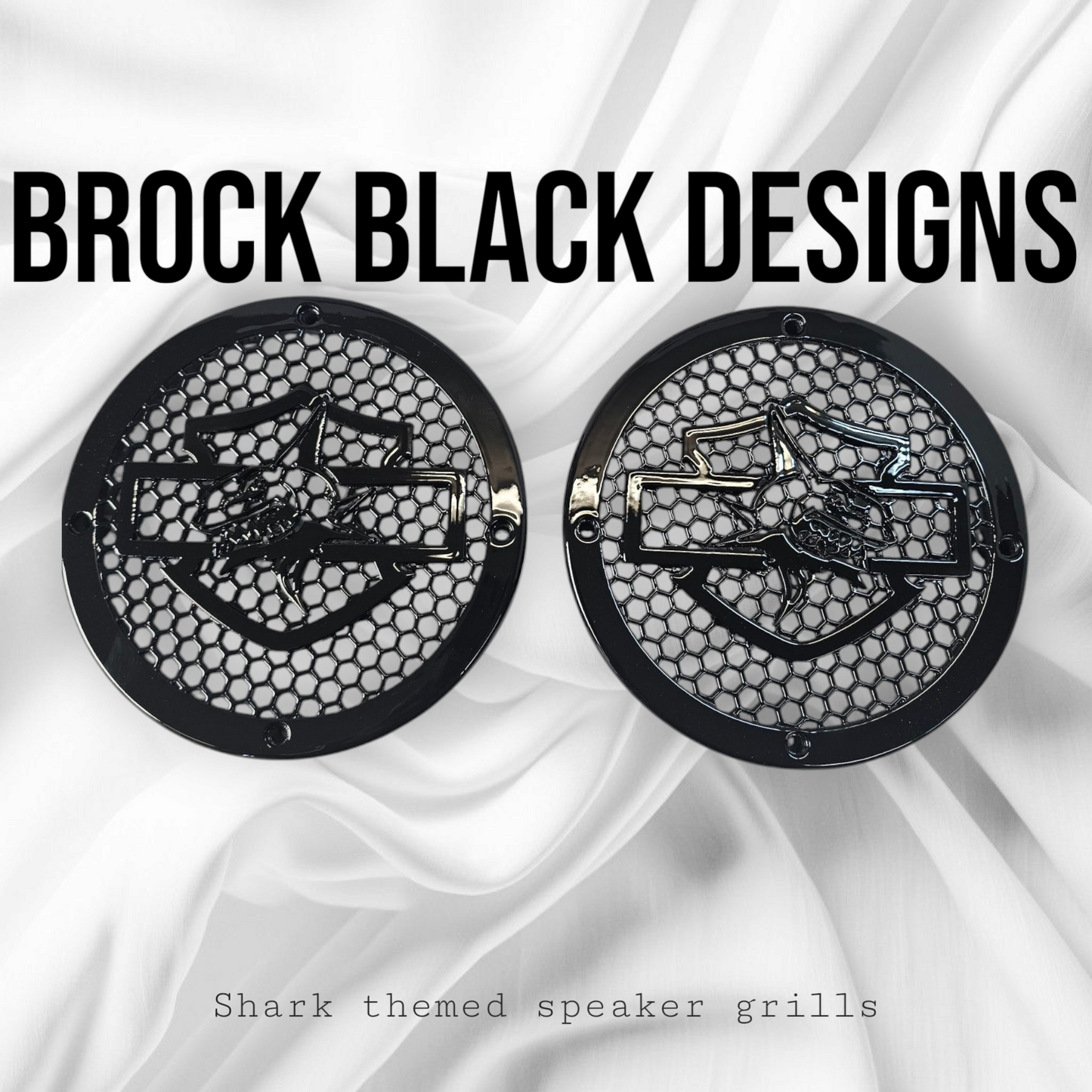 A set of Harley Shark 14-23 Harley Davidson Touring Pack Speaker Grill Cover Guard