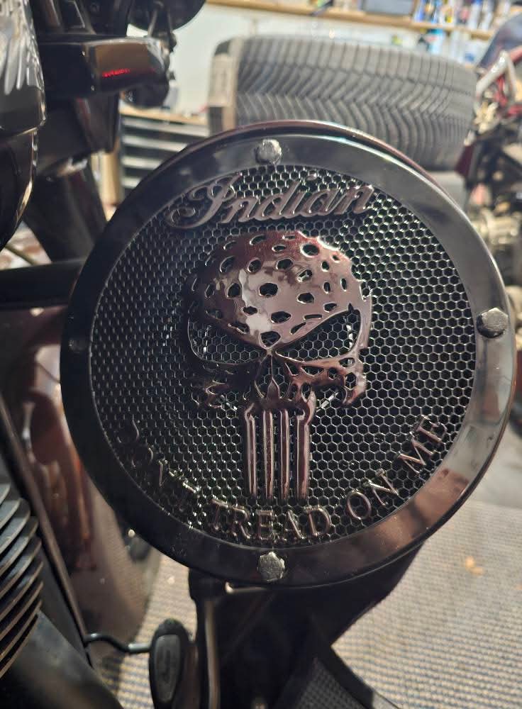 A set of Indian Punisher Dont Tread on me theme speakers grill covers