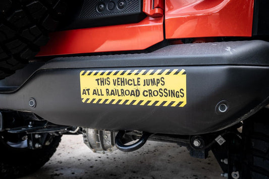 Warning Sticker "This vehicle jumps at all railroad crossings" - Universal